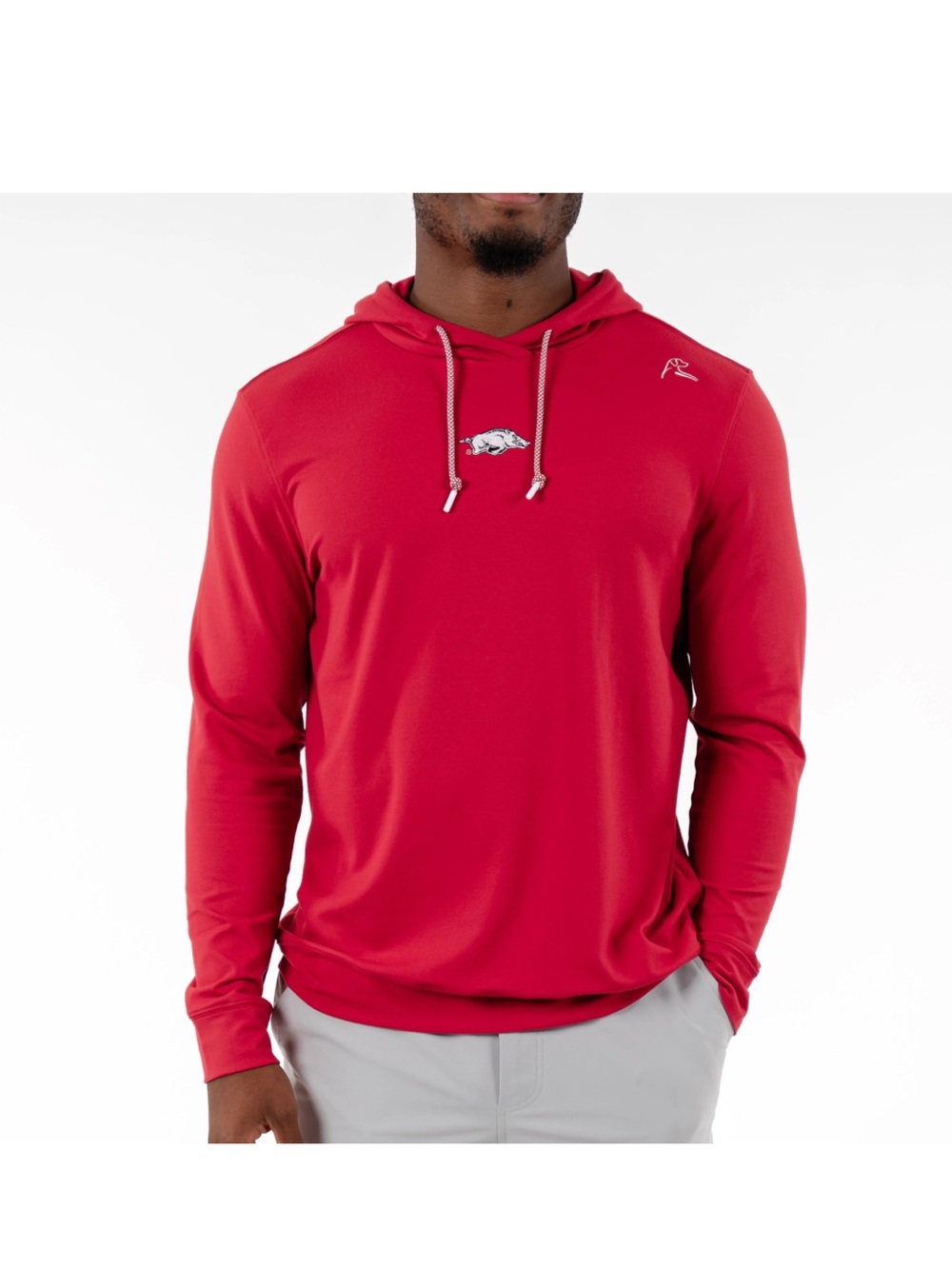 Rhoback Red Men's Pullover Hoodie with Razorback Detail